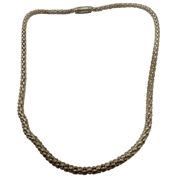 Vintage Retro Popcorn Rope Chain Necklace Silver Toned Magnetic Clasp - Picture 4 of 8